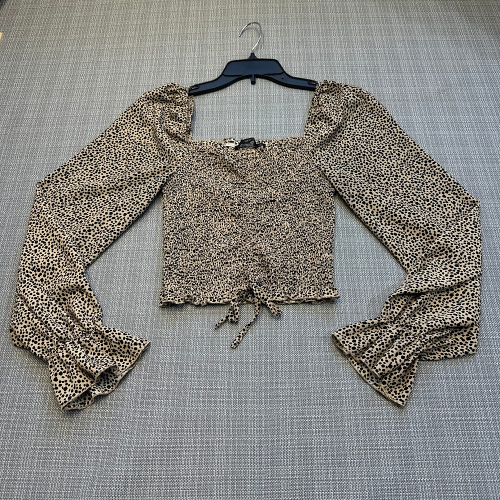 Indie Leopard Smocked Crop Top Small Puff Sleeves‎ Romantic Coquette Festival